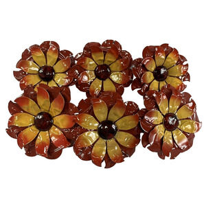 6 Pier 1 Metal Floral Sunflower Napkin Ring Holders Summer Fall Autumn Harvest